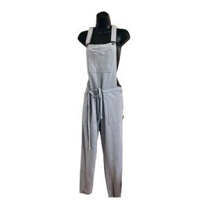 Soft blue jersey knit drawstring waist exposed sides overalls‎ jumpsuit size M